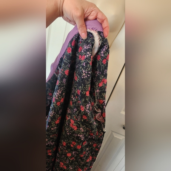 Home Made Repurposed Quilt Quilted Long Jacket Coat Floral Purple Trim Large - Picture 6 of 7